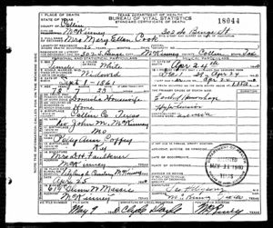 Death Certificate Mary Ellen McKinney Cook