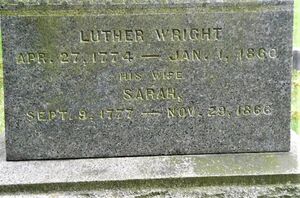 Luther and wife Sarah Wright's Headstone