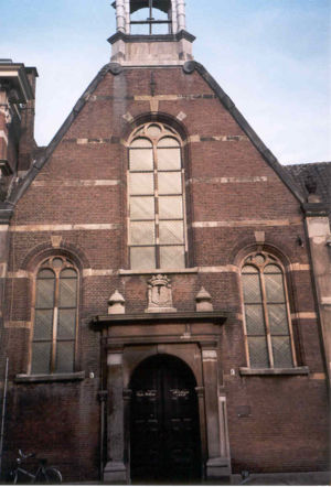 St-Gertuydkerk (De Waalse Kerk / Walloon Church) on the Breestraat in Leiden, Zuid-Holland, Netherlands, next-door to the ''Vrouwekerk'' where Isaac de Fore(e)st was baptized 10 Jul 1616: Isaac lived on this same street. Photo by Albertus, AD 2000