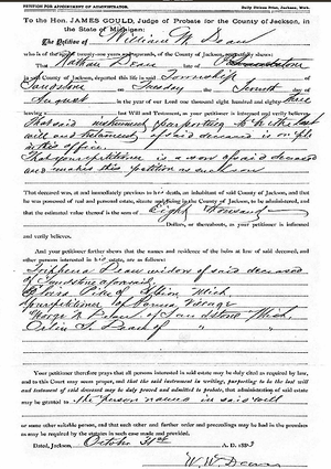 Petition of William Dean to probate and administer father Nathan Dean's last will