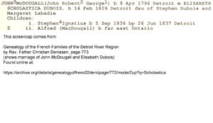 Evidence of marriage of John McDougall and Elisabeth Dubois