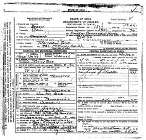 Thomas J. Goe, death certificate