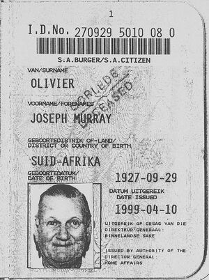 ID-dokument van Joseph Murray Olivier