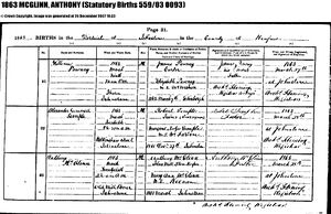 Birth Registration of Anthony McGlinn