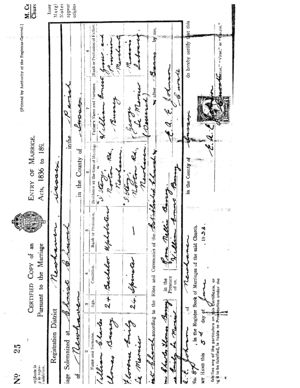 Marriage certificate of William Charles Thomas  Bussey & Florence Emily Le Mercier