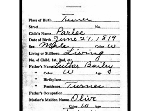 Maine Birth Record for Parlee Bailey