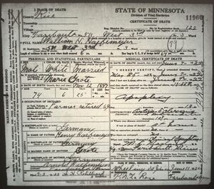 Death Certificate of William Haefemeyer