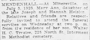 Obituary for Mary Ann (Heisler) Mendenhall
