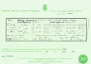 Marriage certificate of Sam Wild to Edith Ivy Calvert