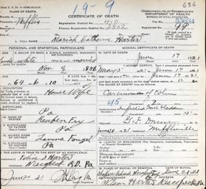 Daughter,Maria Harters death certificate.