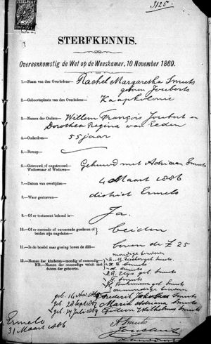 Rachel Margaretha (Joubert) Smuts  - Sterfkennis 4 Mar 1886 -