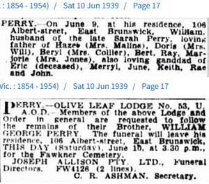 William George Perry  Death and Funeral Notices