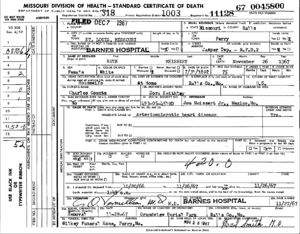 Death Certificate Missouri 1967 - Ruth Meissert