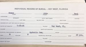 Individual Burial Record for John Paul Gomez 