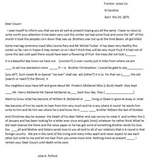 Julia Ann Pollock Letter to Cousin