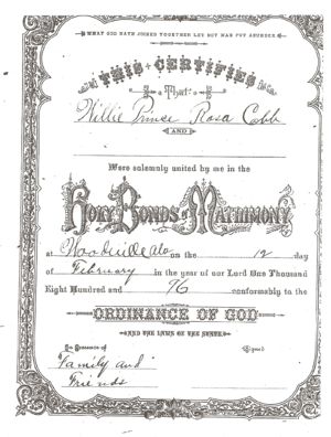 Bible marriage record for Willie and Rosa Lee