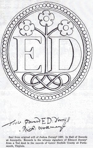 Seal of Joshua Dorsey compared with signature of his father Edward Dorsey