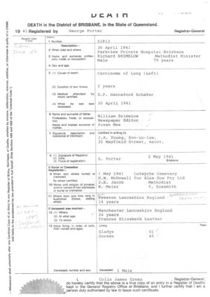 Richard Brimelow Death Certificate