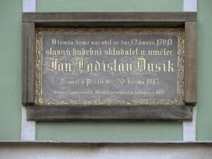 Memorial plaque in Čáslav, his birthplace