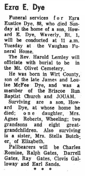 Ezra E. Dye Obituary