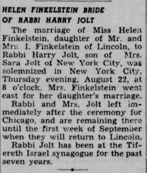 Marriage of Harry Jolt and Helen Finkelstein