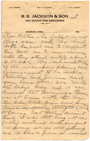 Letter from Belle Esther Jackson to Sadie Hollenbeck