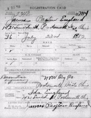 James England WWI Draft Registration
