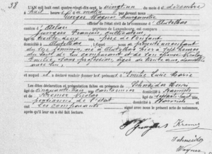 Birth certificate of Emilie Jungers