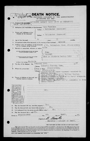 Death notice Catherine Walkinshaw  26 Feb 1948