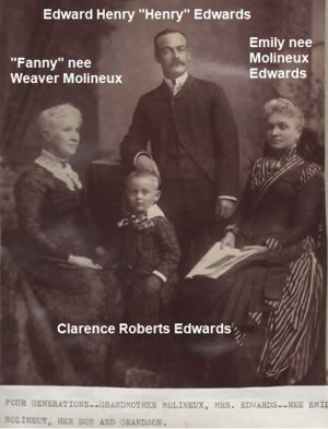 Four Generations - (L-R) Fanny nee Weaver Molineux, Clarence Edwards, Henry Edwards, Emily nee Molineux Edwards
