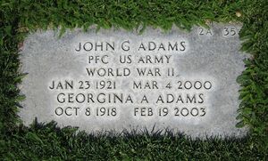 Joint Headstone John G. Adams (23 Jan 1921-4 Mar 2000) & Georgina A. Adams (8 Oct 1918-19 Feb 2003)