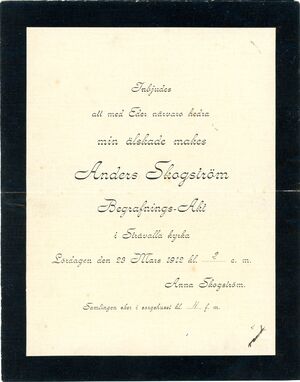 Invitation to Anders Skogström's funeral