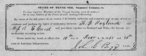 Marriage cert of F. G. Ragland and R. E. Curd