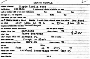 Zipporah Luella Wood's Death Record