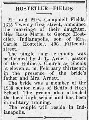 Rose Fields & George Hostetler, marriage