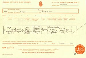 Reginald Gowland Birth Certificate