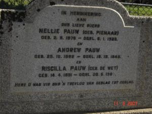 Gravestone of Andrew Pauw and wives