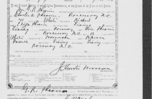 marriage certificate of Charles A. Shearin and Elvie or Eliane Shearin