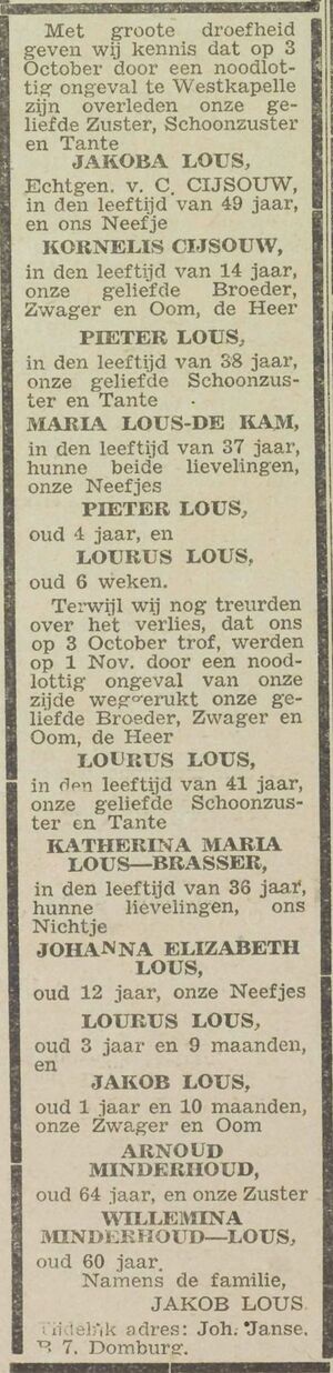 Overlijdensadvertentie Jakoba Lous