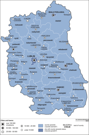Administrative map of Lublin Voivodeship