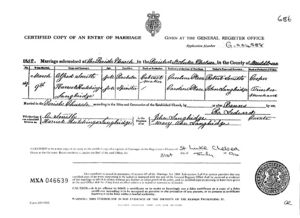 Alfred Smith and Harriet Hutchings Langbridge: marriage certificate