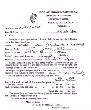 William Henry Birth Certificate copy